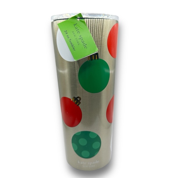 Kate Spade Tumbler Christmas Balls Cold Stainless Tumbler 24oz Holiday NWT - Picture 1 of 5